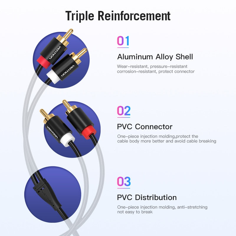 2RCA to 2 RCA Cable Male to Male Audio Cable for Home Theater DVD Amplifier TV Cable RCA Gold-Plated