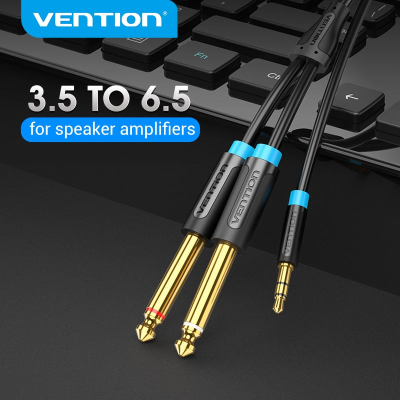 3.5mm to Double 6.5mm TRS Cable AUX Male Mono 6.5 Jack to Stereo 3.5 Jack Audio Cable Adapter