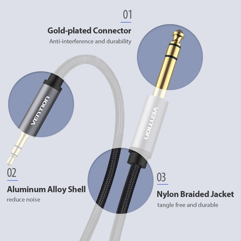 6.5 to 3.5 Jack Aux Cable Adapter TRS Audio Cable Jack 3.5mm to 6.5mm Audio Cable Auxiliar