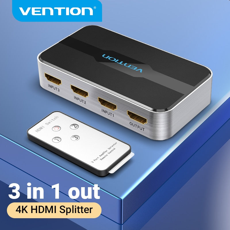 HDMI Switcher 4K/60Hz 3 Input 1 Output HDMI 2.0 Switch Adapter 3×1 HDMI 2.0 Splitter