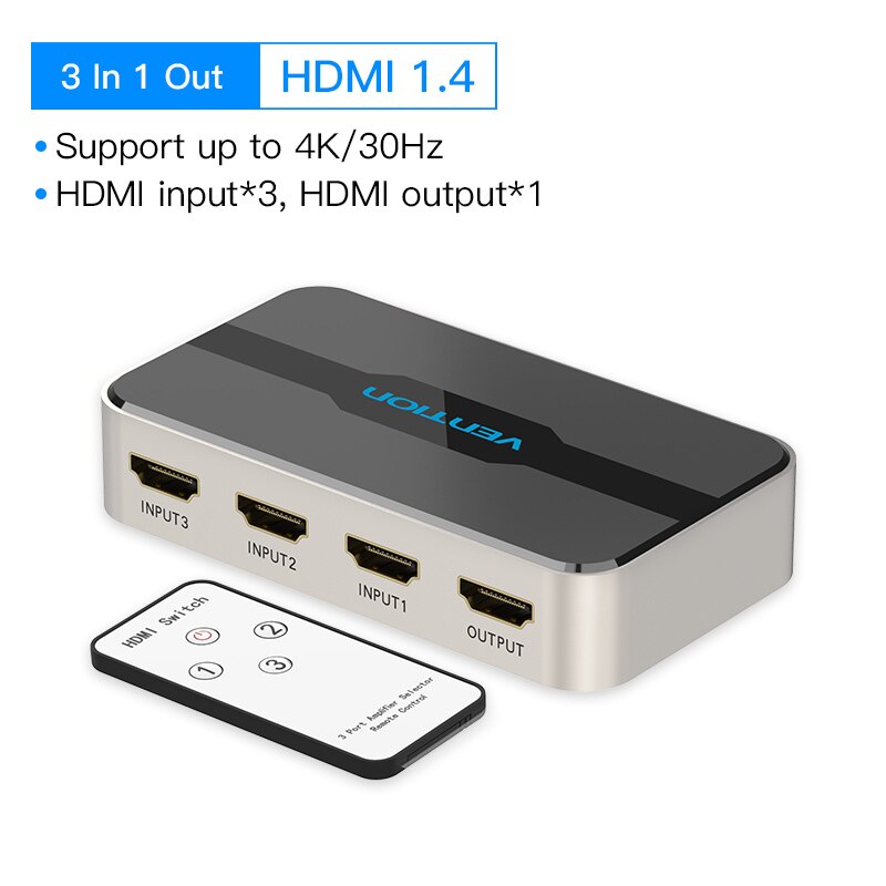 HDMI Switcher 4K/60Hz 3 Input 1 Output HDMI 2.0 Switch Adapter 3×1 HDMI 2.0 Splitter