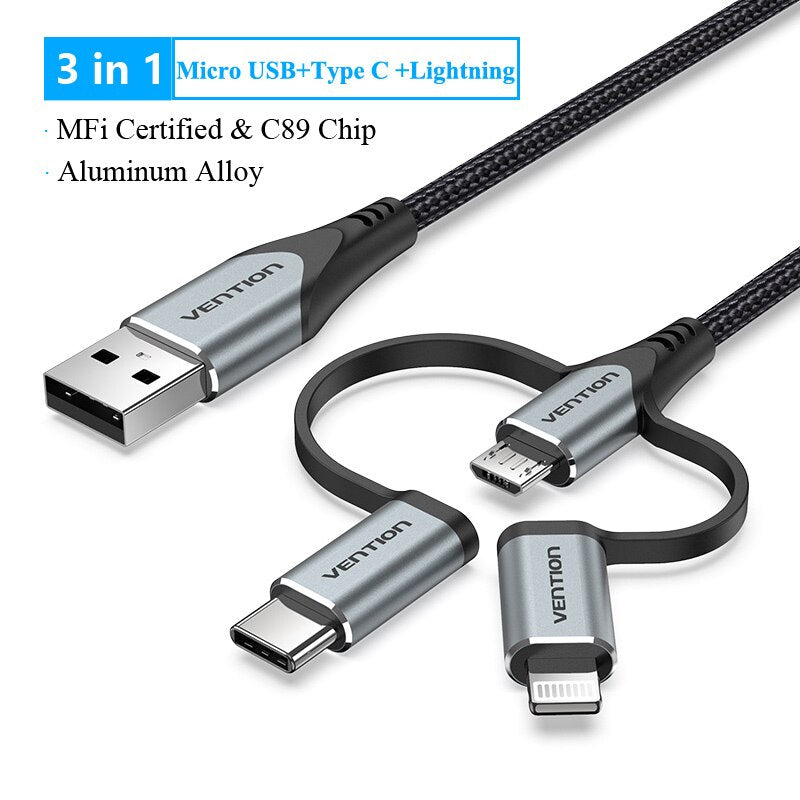 MFi USB Cable for iPhone 12 Pro Max XR 11 2 in 1 Fast Charger Lightning USB Cord Micro USB Data Cable