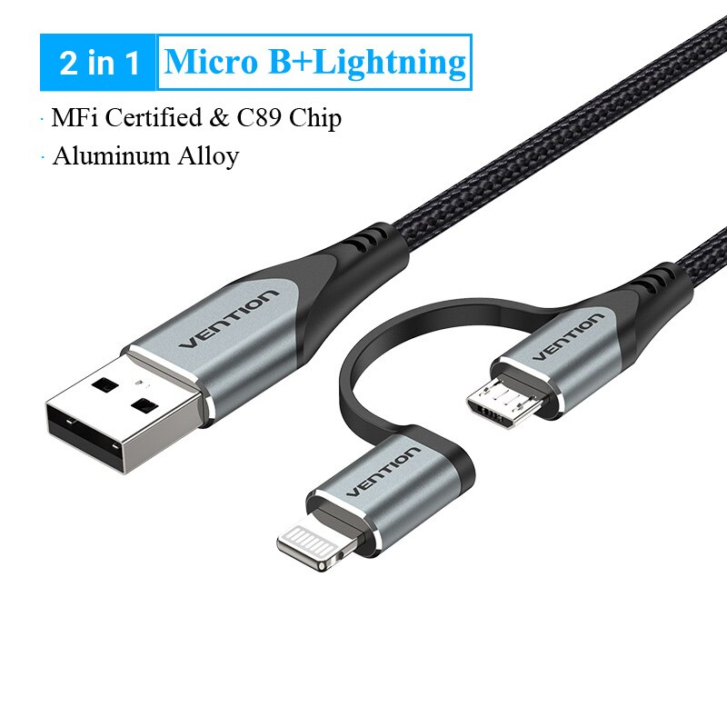 MFi USB Cable for iPhone 12 Pro Max XR 11 2 in 1 Fast Charger Lightning USB Cord Micro USB Data Cable