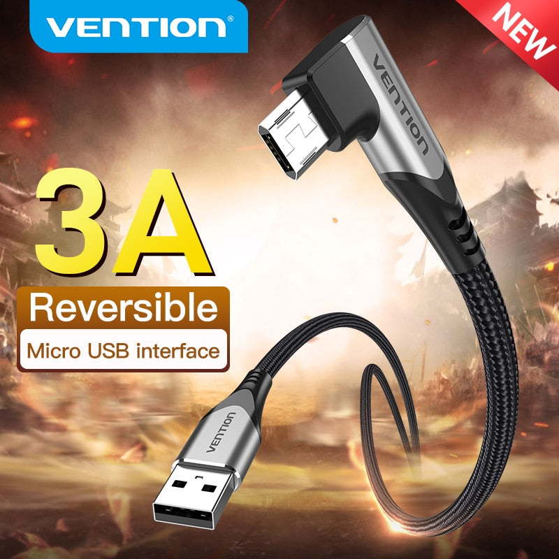 Micro USB Cable 3A 90 Degree Fast Charge Data Cable Mobile Phone USB Charger Cable Cord