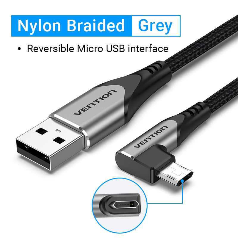 Micro USB Cable 3A 90 Degree Fast Charge Data Cable Mobile Phone USB Charger Cable Cord