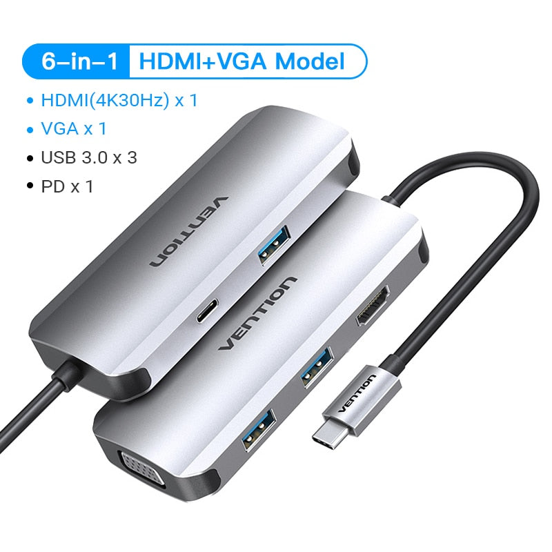 USB C Hub USB C to HDMI 4K VGA PD RJ45 3.5mm USB 3.0 Dock USB-C Type C 3.1 Splitter