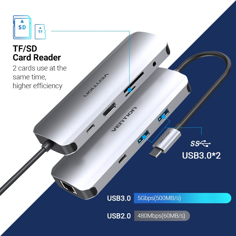 USB C Hub USB C to HDMI 4K VGA PD RJ45 3.5mm USB 3.0 Dock USB-C Type C 3.1 Splitter