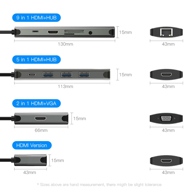 USB Type C Converter Type C To HDMI VGA USB 3.0 PD Power 3.5mm Audio RJ45 Ethernet Adapter