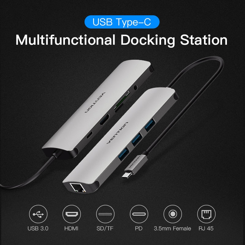 USB Type C Converter Type C To HDMI VGA USB 3.0 PD Power 3.5mm Audio RJ45 Ethernet Adapter