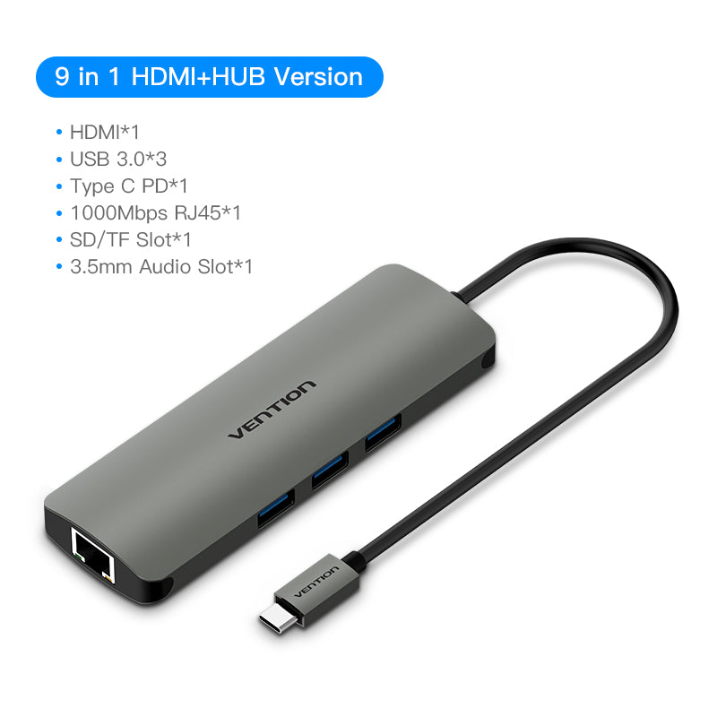 USB Type C Converter Type C To HDMI VGA USB 3.0 PD Power 3.5mm Audio RJ45 Ethernet Adapter