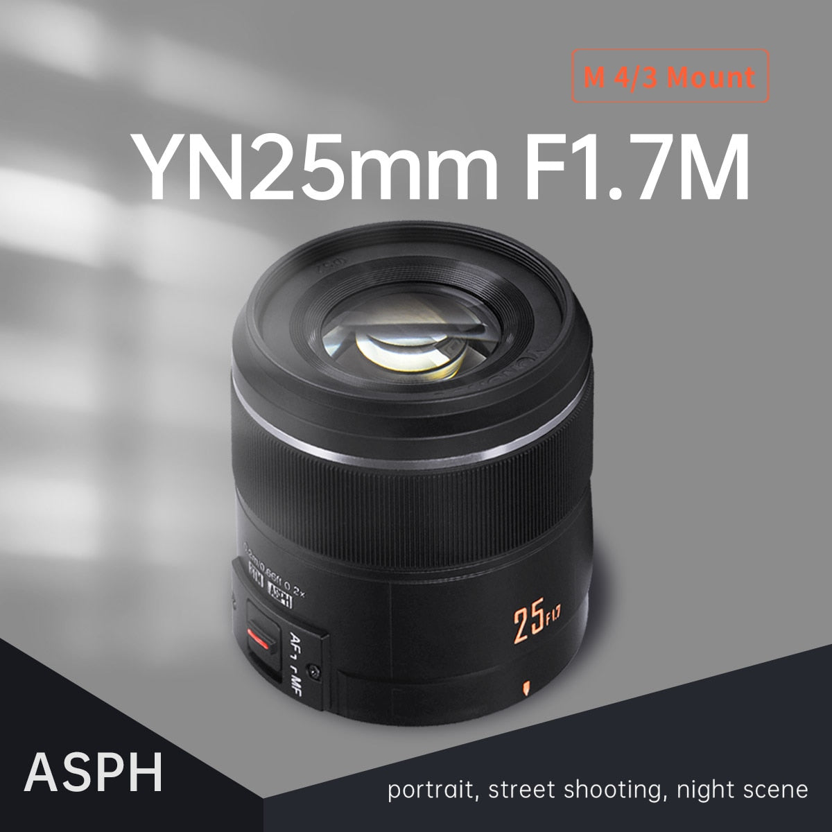 M4/3 Mount Camera Lens YN25mm F1.7M Large Aperture AF/MF Standard Prime Lens