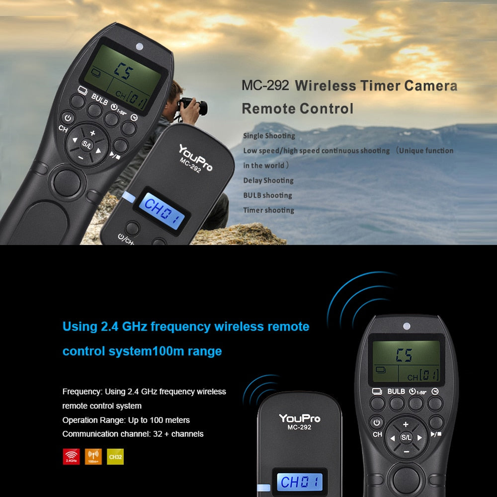 Wireless Remote Control LCD Timer Shutter Release Channels for Canon/Sony/Nikon/Fujifilm